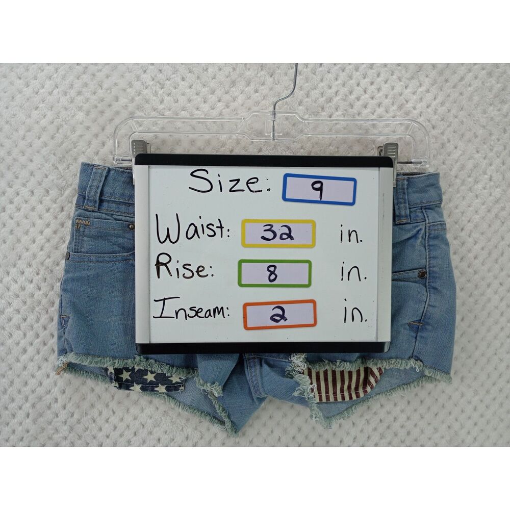 Hot Kiss American Patriotic Cici Short Juniors 9 Stars Stripes Cut Off Shorts - Picture 7 of 16